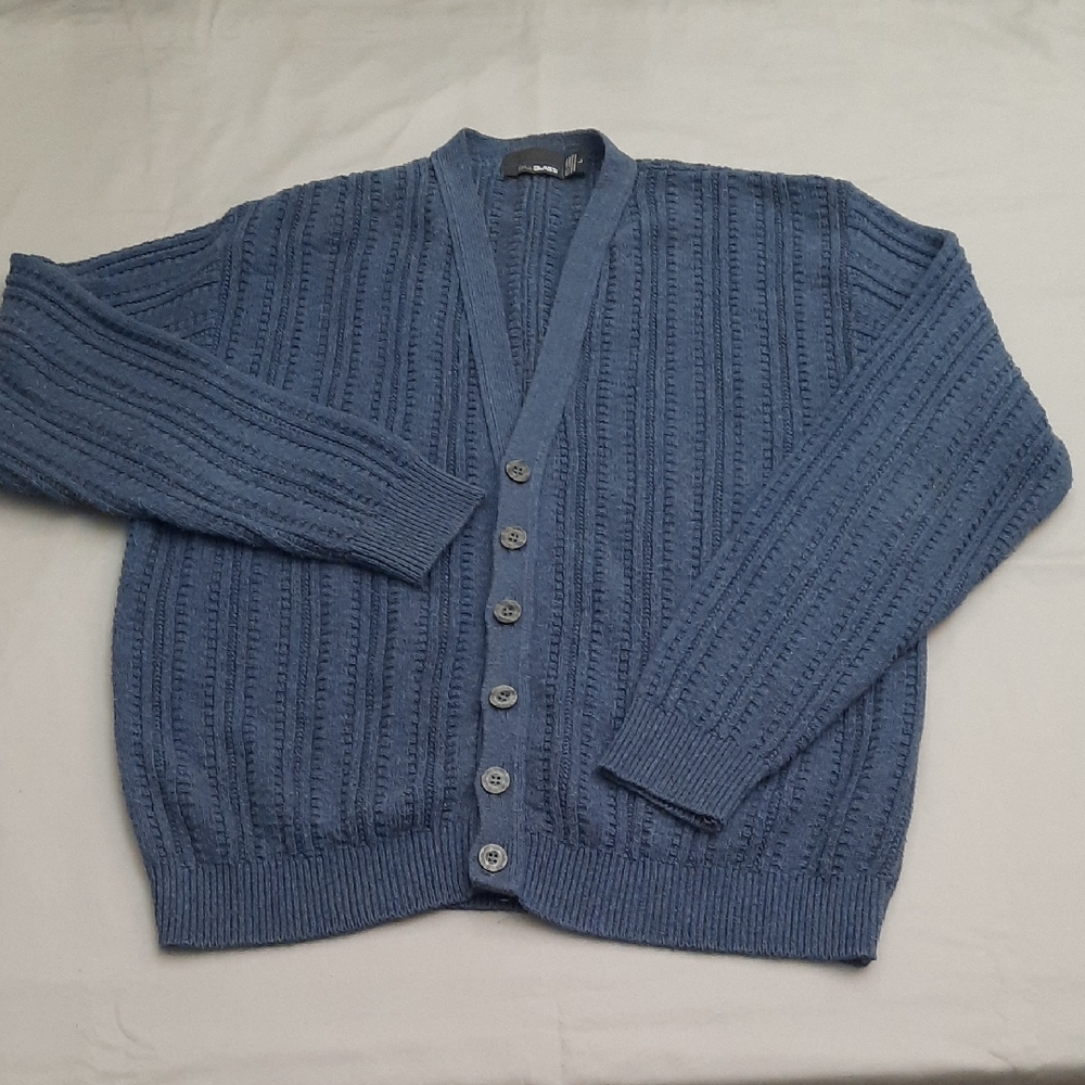 Bill Blass Blue Cardigan Sweater Classic V-Neck - Men's Size L